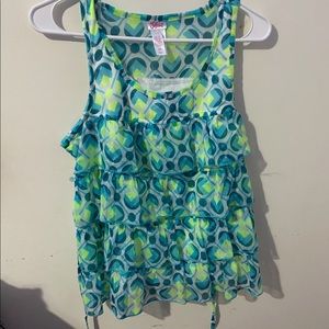 Teal and Green Ruffled Tank Top